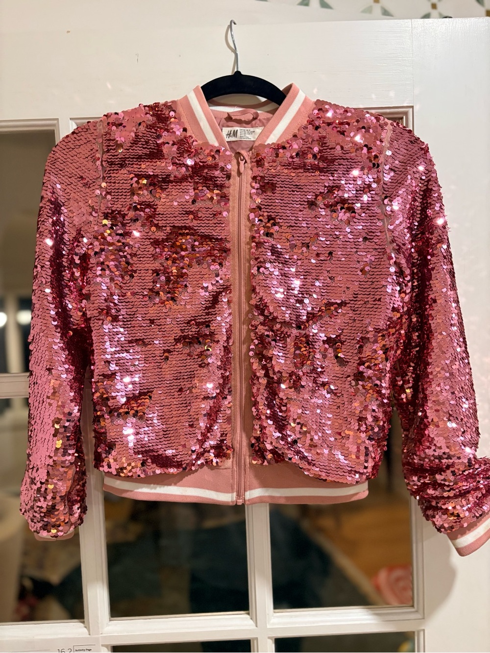 H&M Pink Sequin Bomber Unicorn Jacket size 8-10 medium